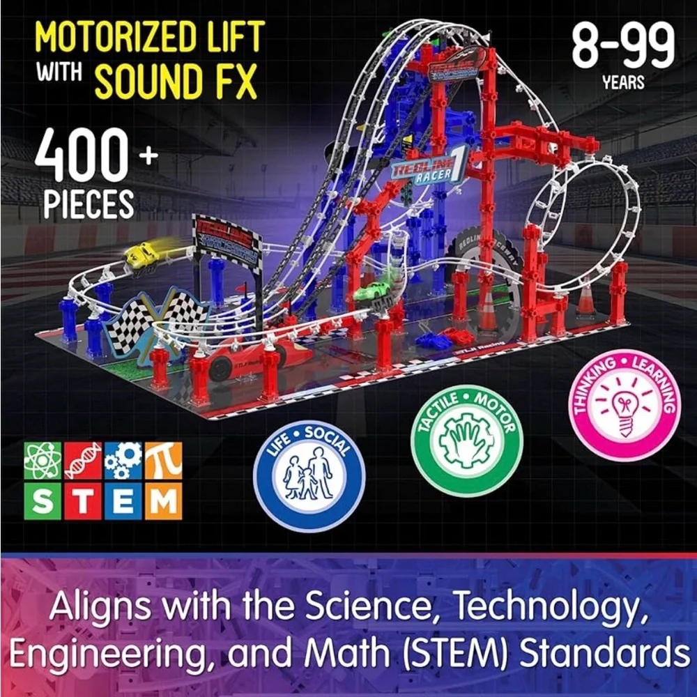 STEM The Learning Journey Techno Trax Redline Raceway Roller Coaster 400+ Pc NEW
